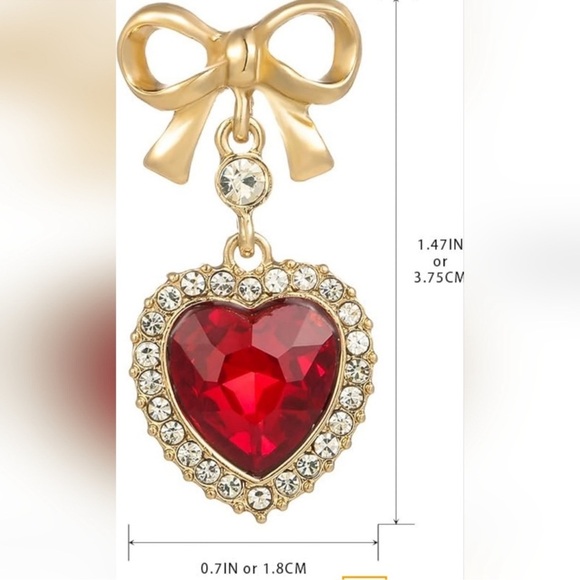 Anthropologie Red Crystal Heart Drop Earrings - Picture 3 of 4